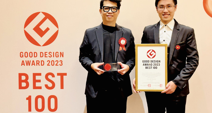 圖 :歐萊德創辦人暨董事長葛望平(左)與永續長謝修銘(右)赴東京獲頒GOOD DESIGN AWARD 2023 BEST100獎項。（歐萊德提供）